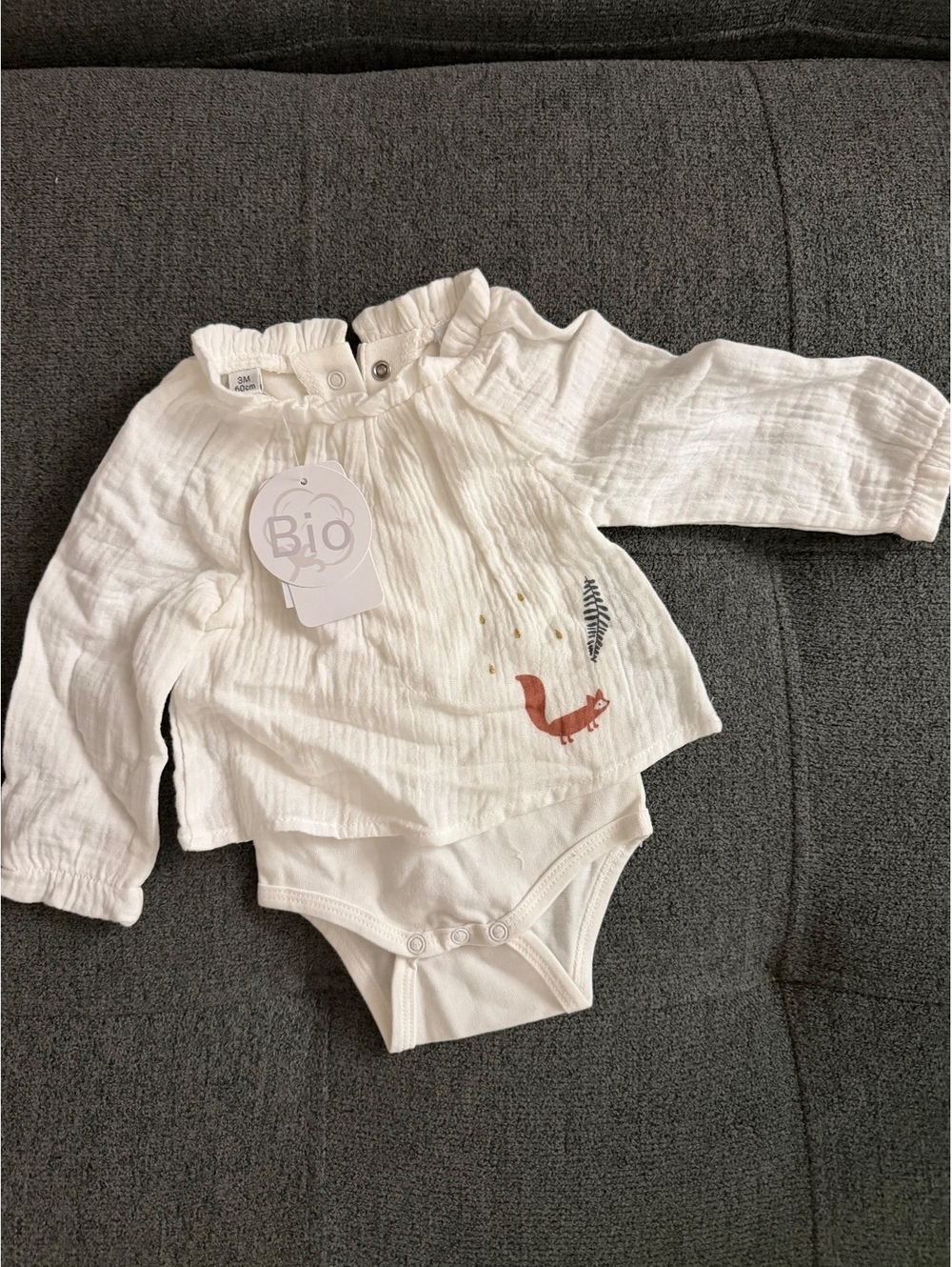 Marèse Baby Girls Fox Layered Bodysuit Top NWT Size 3M 60cm French Brand